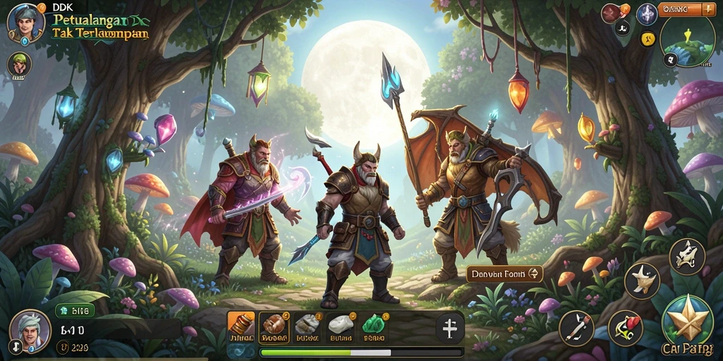 Screenshot DKK menampilkan petualangan epik di dunia fantasi yang kaya.