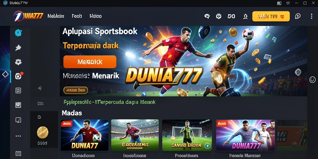 Tampilan menarik aplikasi DUNIA777 menampilkan berbagai pilihan taruhan olahraga.
