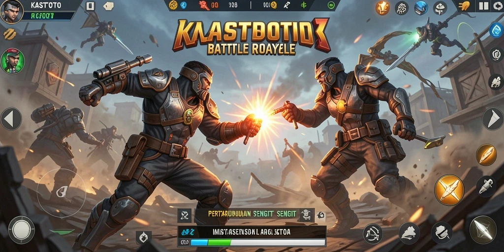 Tangkapan layar gameplay KASTOTO dengan aksi Battle Royale yang seru.