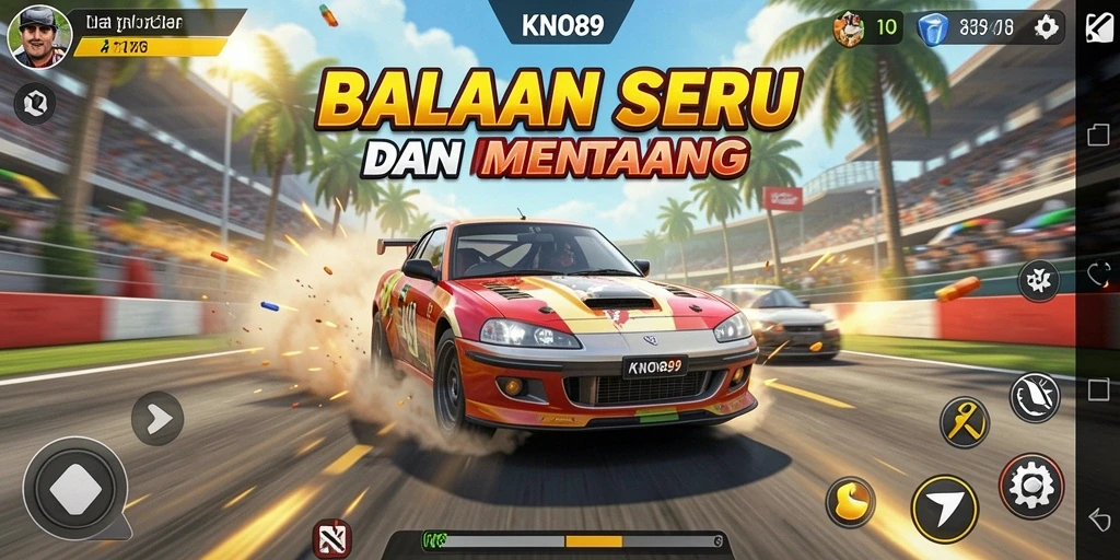 Tampilan seru dari permainan balap KNO89 dengan mobil berkecepatan tinggi.