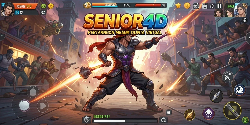 Tampilan screenshot SENIOR4D menampilkan pertarungan mendebarkan antara dua karakter.