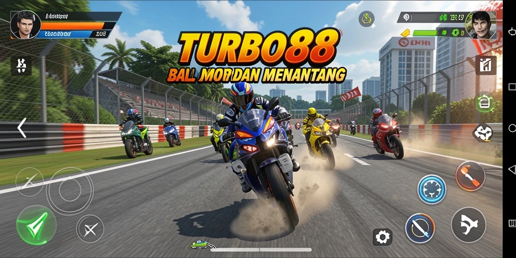 Tampilan gameplay balap motor yang mendebarkan di TURBO88.