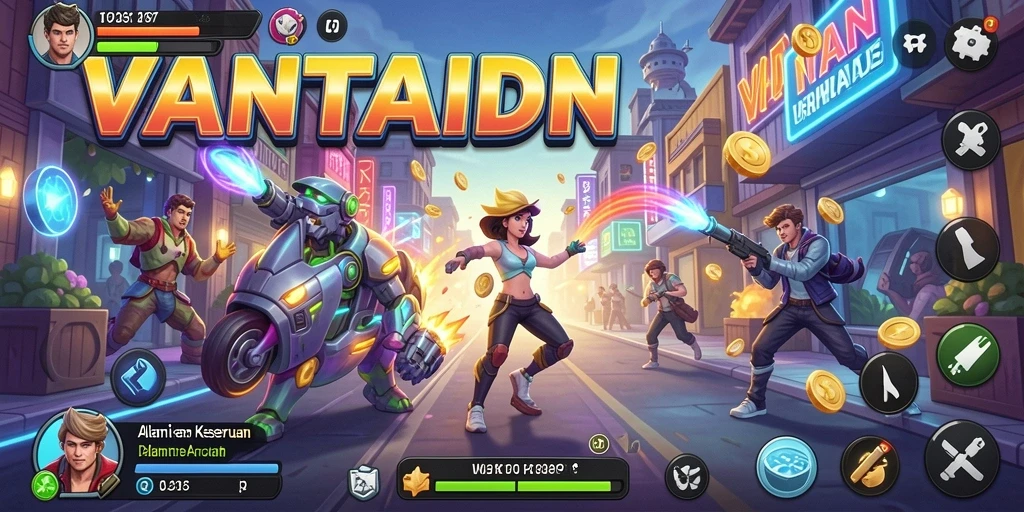 Screenshot gameplay VANTAIDN dengan karakter beraksi di level arcade yang penuh tantangan.