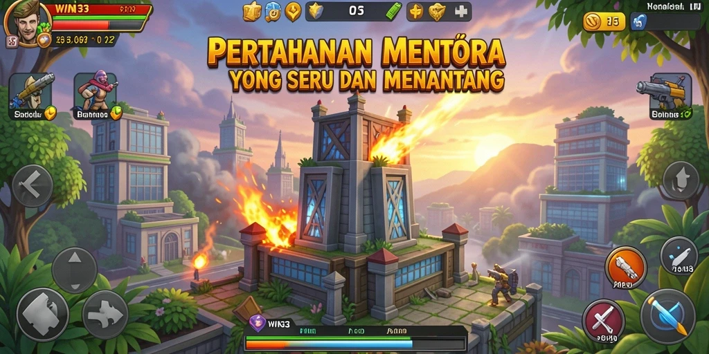 Tampilan gameplay WIN33 dengan menara yang melindungi kerajaan dari serangan musuh.